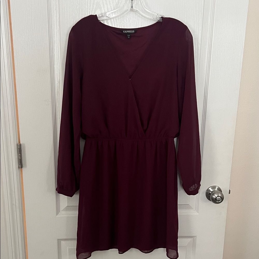Express Women's Deep Burgundy Long Sleeve Dress